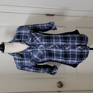 Ci Sono Plaid Collection Size M 3/4 Roll Tab Sleeve Blue Plaid Button Up Shirt